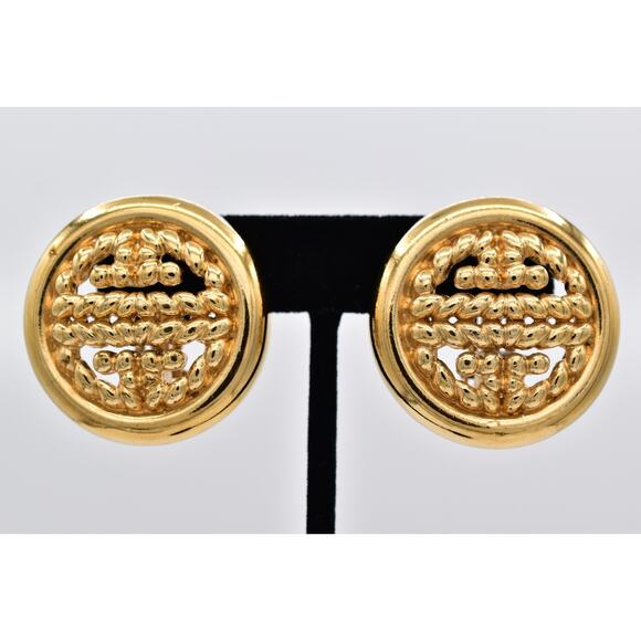 Givenchy Jewelry - Givenchy Vintage Logo Clip On Earrings Chunky 4G Textured Gold Signed 80s BinBK